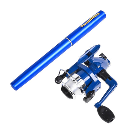 LEO Pen Type Fishing Rod & Spinning Wheel Fishing Reel Portable Pocket Fishing Gear(H8022BL Blue)-garmade.com