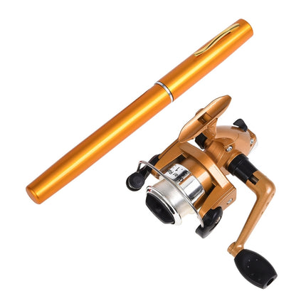 LEO Pen Type Fishing Rod & Spinning Wheel Fishing Reel Portable Pocket Fishing Gear(H8022G Gold)-garmade.com