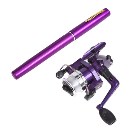 LEO Pen Type Fishing Rod & Spinning Wheel Fishing Reel Portable Pocket Fishing Gear(H8022PU Purple)-garmade.com