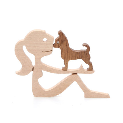 Wooden Human Dog Ornaments Office Home Wood Carving Decoration(B43)-garmade.com