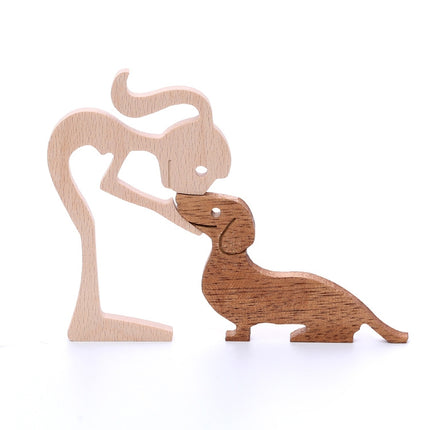 Wooden Human Dog Ornaments Office Home Wood Carving Decoration(B44)-garmade.com