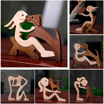 Wooden Human Dog Ornaments Office Home Wood Carving Decoration(B45)-garmade.com