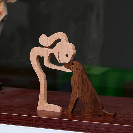 Wooden Human Dog Ornaments Office Home Wood Carving Decoration(B41)-garmade.com