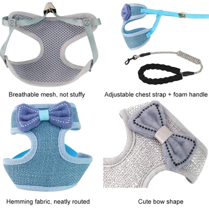 Bow Vest Type Adjustable Cat Leash(Blue)-garmade.com