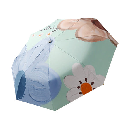 Small Fresh Automatic Umbrella Gold Glue Fabric Tri-fold Parasol(Flowers)-garmade.com