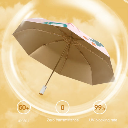 Small Fresh Automatic Umbrella Gold Glue Fabric Tri-fold Parasol(Persimmon)-garmade.com