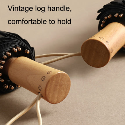 Retro Tri-Fold Wooden Handle 16-Bone Folding Sunscreen Parasol(Jiangnan Yi)-garmade.com