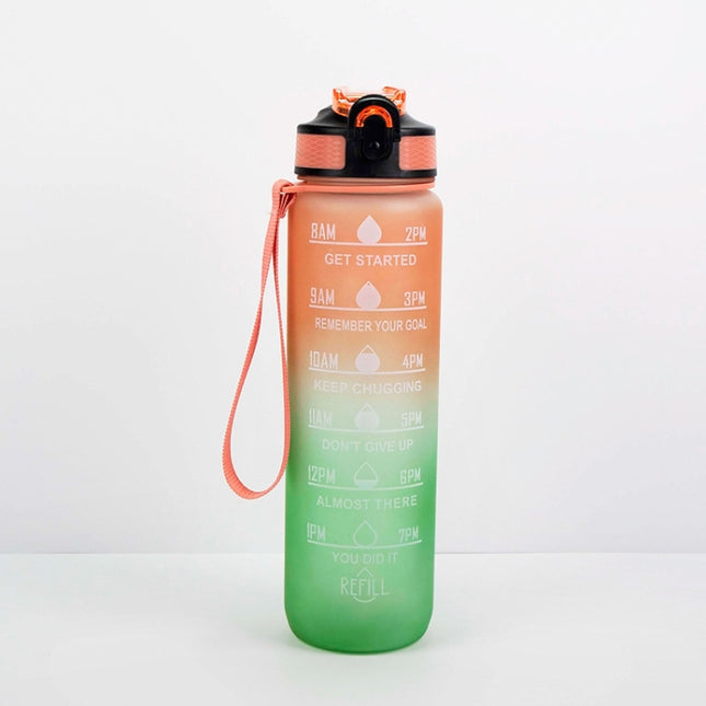 1000ml Gradient Space Cup Sports Bottle Bounce Lid Straw Cup(Orange -green Gradient)-garmade.com