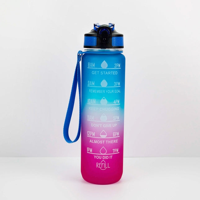 1000ml Gradient Space Cup Sports Bottle Bounce Lid Straw Cup(Blue and Red Gradient)-garmade.com