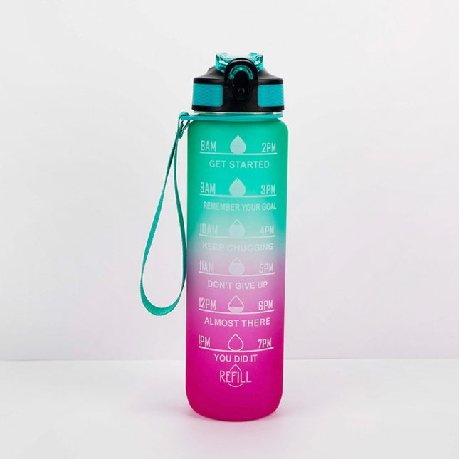 1000ml Gradient Space Cup Sports Bottle Bounce Lid Straw Cup(Green and Red Gradient)-garmade.com