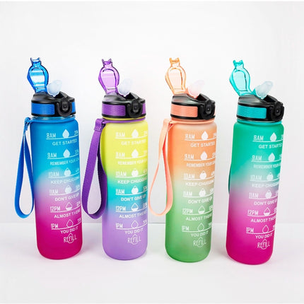 1000ml Gradient Space Cup Sports Bottle Bounce Lid Straw Cup(Yellow Purple Gradient)-garmade.com