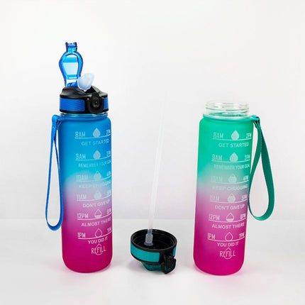 1000ml Gradient Space Cup Sports Bottle Bounce Lid Straw Cup(Green)-garmade.com