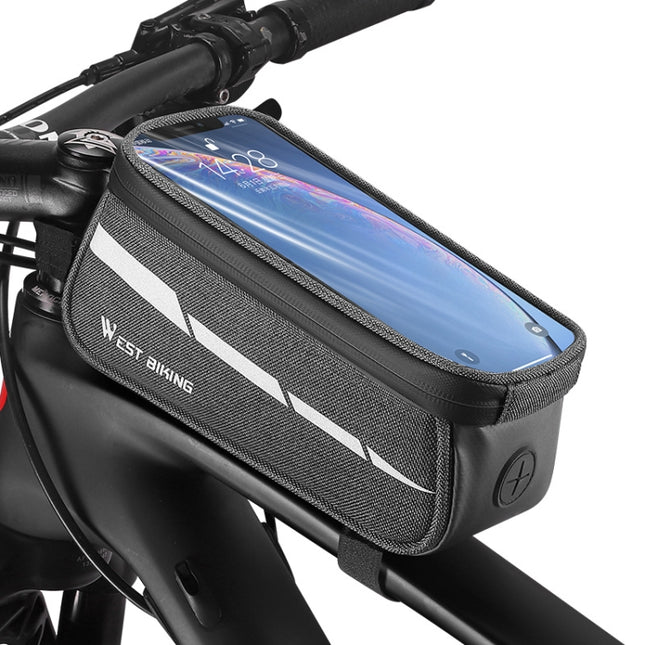WEST BIKING 7 inches Mountain Bike Mobile Phone Touch Screen Front Beam Bag(Black Gray)-garmade.com