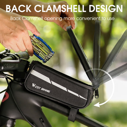 WEST BIKING 7 inches Mountain Bike Mobile Phone Touch Screen Front Beam Bag(Black Gray)-garmade.com