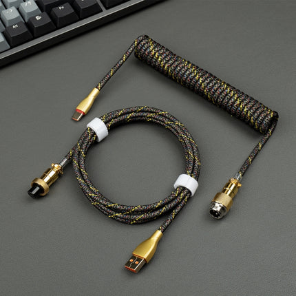 Mechanical Keyboard Spring Cable Gold-plated Aerial Plug(Black)-garmade.com