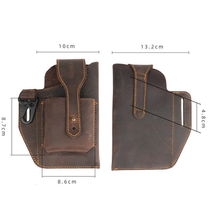 EASYONLY Men Dual Phone Hanging Pocket Bag Outdoor Leather With Cover Anti-lost Bag(Coffee)-garmade.com