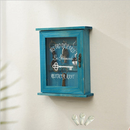Entry Wooden Wall Hanging Key Storage Box, Spec: Blue with 3 Seamless Nails-garmade.com