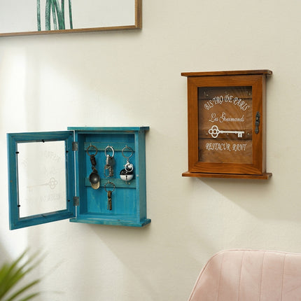 Entry Wooden Wall Hanging Key Storage Box, Spec: Blue with 3 Seamless Nails-garmade.com
