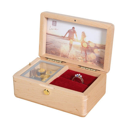 Wooden Jewelry Storage Music Box with Photo Frame Function, Spec: Maple+Rings Flannel-garmade.com