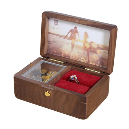 Wooden Jewelry Storage Music Box with Photo Frame Function, Spec: Walnut+Rings Flannel-garmade.com