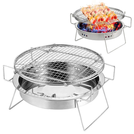 RG_011 Outdoor Round Folding Stainless Steel Barbecue Grill, Size: 30 x 19.5cm-garmade.com