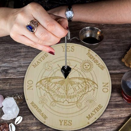 2 PCS Carving Pattern Round Wood Craft Ouija Board 15cm(1)-garmade.com