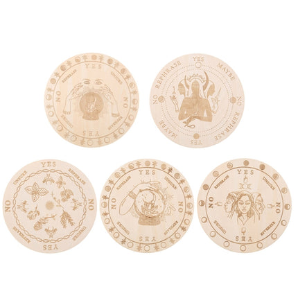 2 PCS Carving Pattern Round Wood Craft Ouija Board 15cm(4)-garmade.com
