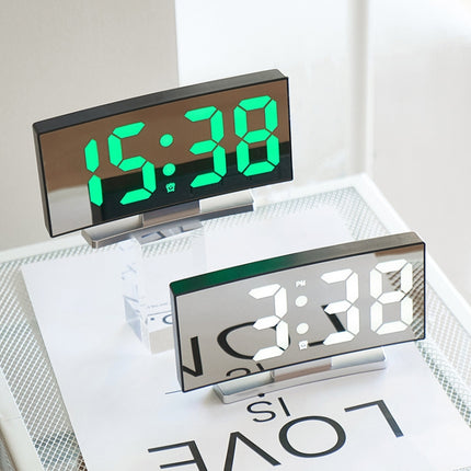 669 Multifunctional LED Curved Screen Desktop Electronic Clock(White Shell Green Light)-garmade.com