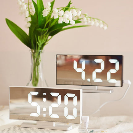 669 Multifunctional LED Curved Screen Desktop Electronic Clock(Black Shell White Light)-garmade.com