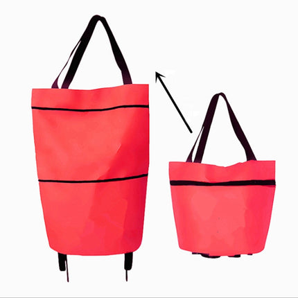 Portable Shopping Cart Foldable Tote With Wheels(Red)-garmade.com