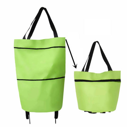 Portable Shopping Cart Foldable Tote With Wheels(Green)-garmade.com