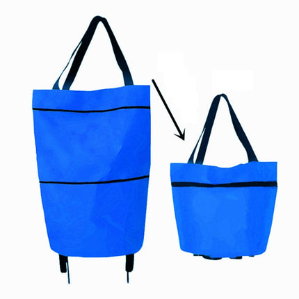 Portable Shopping Cart Foldable Tote With Wheels(Blue)-garmade.com