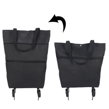 Portable Shopping Cart Foldable Tote With Wheels(Black)-garmade.com
