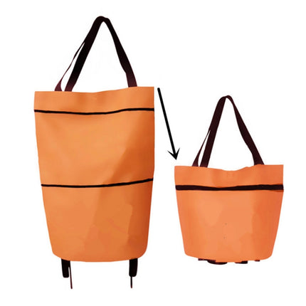 Portable Shopping Cart Foldable Tote With Wheels(Orange)-garmade.com