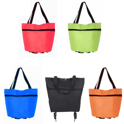 Portable Shopping Cart Foldable Tote With Wheels(Green)-garmade.com