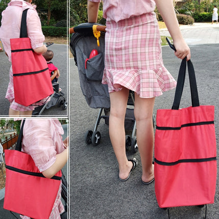 Portable Shopping Cart Foldable Tote With Wheels(Red)-garmade.com