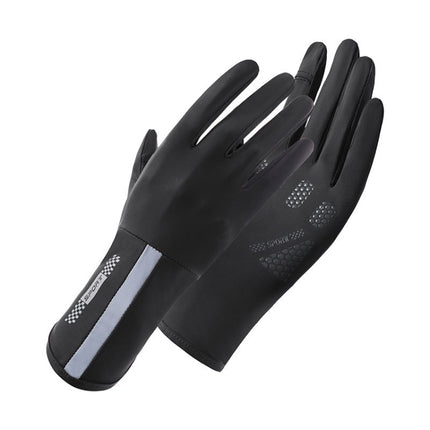 1 Pair XC-14 Riding Driving Sunscreen Anti-UV Fingerless Ice Silk Gloves, Style: Line (Black)-garmade.com