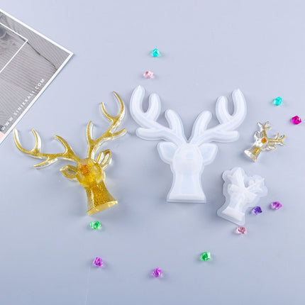 D617 DIY Drop Mold Deer Antler Ornament Silicon Mold(Large+Small+Wooden Bracket)-garmade.com