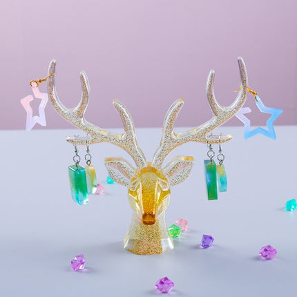 D617 DIY Drop Mold Deer Antler Ornament Silicon Mold(Large+Small+Wooden Bracket)-garmade.com