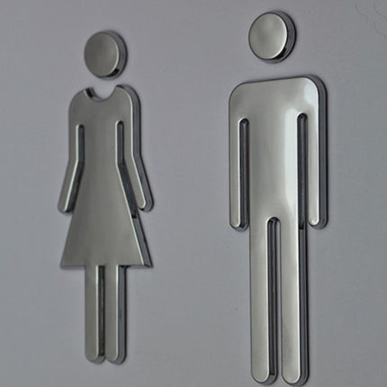 2 PCS 20cm 3D DIY Man & Woman Toilet Sticker WC Door Sign Decals Toilet Signs(Silver)-garmade.com