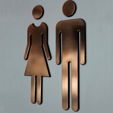 2 PCS 20cm 3D DIY Man & Woman Toilet Sticker WC Door Sign Decals Toilet Signs(Antique Copper)-garmade.com