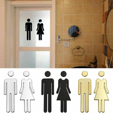 2 PCS 20cm 3D DIY Man & Woman Toilet Sticker WC Door Sign Decals Toilet Signs(Silver)-garmade.com