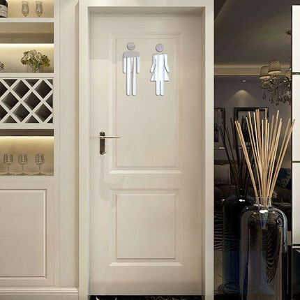 2 PCS 20cm 3D DIY Man & Woman Toilet Sticker WC Door Sign Decals Toilet Signs(Silver)-garmade.com