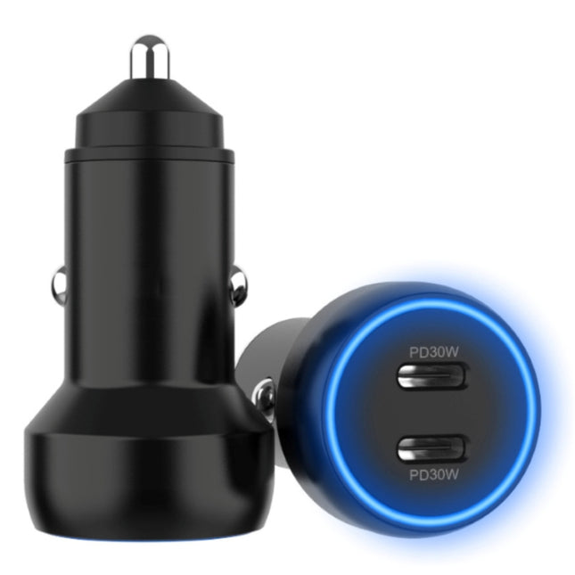 IBD352 Aluminum Alloy Dual Interface Car Charger, Spec: PD30W+PD30W-garmade.com