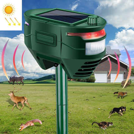 RC-544 Outdoor Solar Ultrasonic Infrared Sensor Animal Repeller(Dark Green)-garmade.com