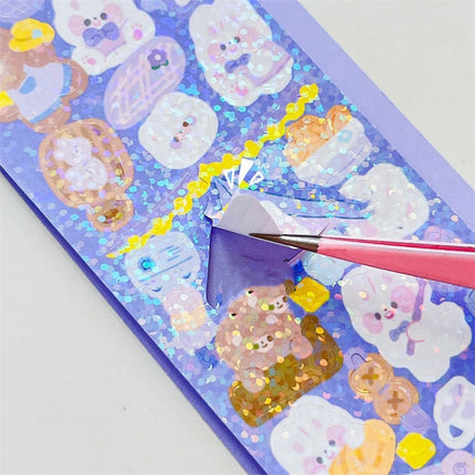 10 PCS Laser Stickers Cute DIY Hand Account Decorative Stickers( Rabbit Bear Bakery Orange)-garmade.com
