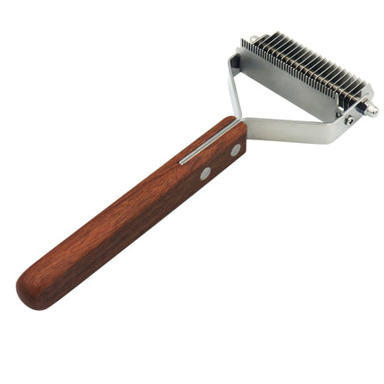 Pet Wooden Handle Dual-purpose Stainless Steel Comb Pet Hair Removal Comb(DS-Y075)-garmade.com