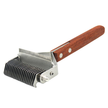 Pet Wooden Handle Dual-purpose Stainless Steel Comb Pet Hair Removal Comb(DS-Y075)-garmade.com