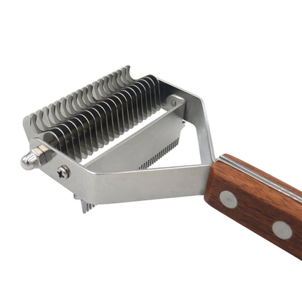 Pet Wooden Handle Dual-purpose Stainless Steel Comb Pet Hair Removal Comb(DS-Y075)-garmade.com