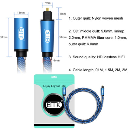 EMK Male To Female SPDIF Paired Digital Optical Audio Extension Cable, Cable Length: 1m (Blue)-garmade.com